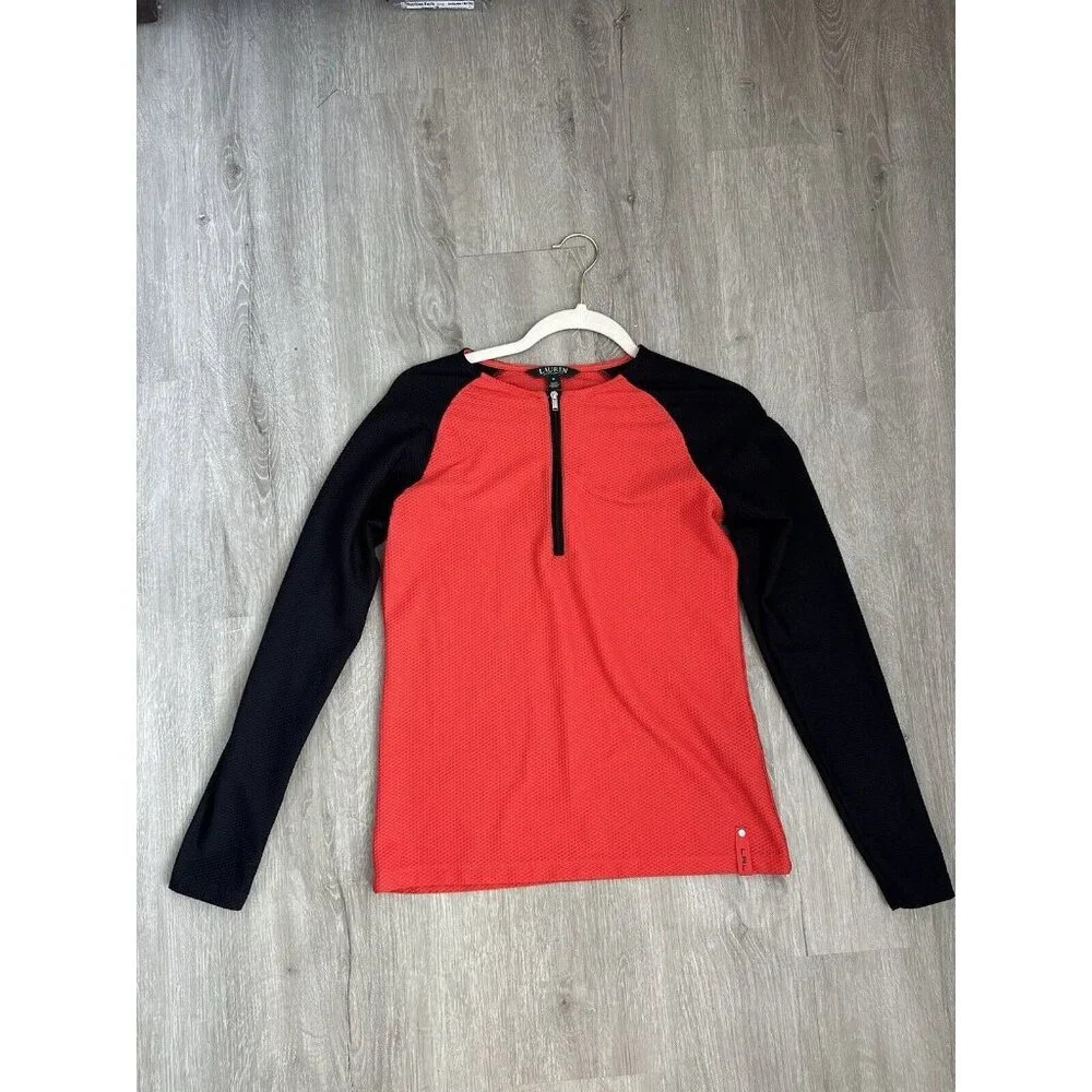 Lauren By Ralph Lauren Quarter Zip Waffle Top Athleisure Size Medium